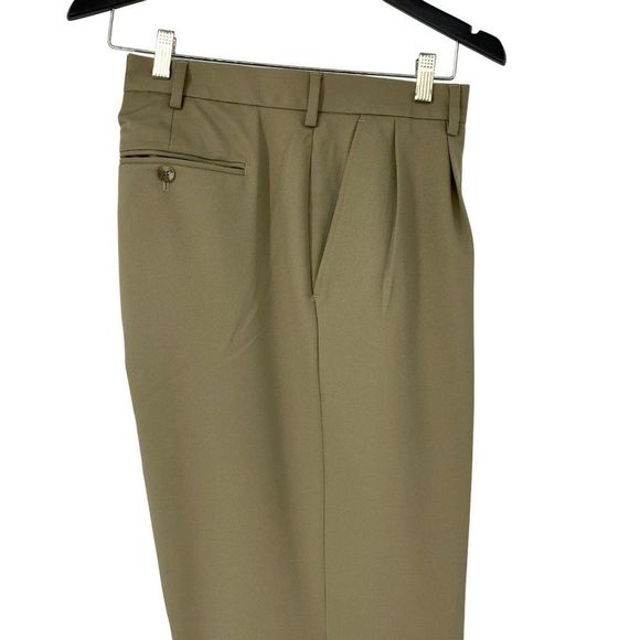 Mens Van Heusen Traveler Pants Polyester Cuffed Plated Khaki NWOT 38 x 32 3688 - Picture 9 of 9